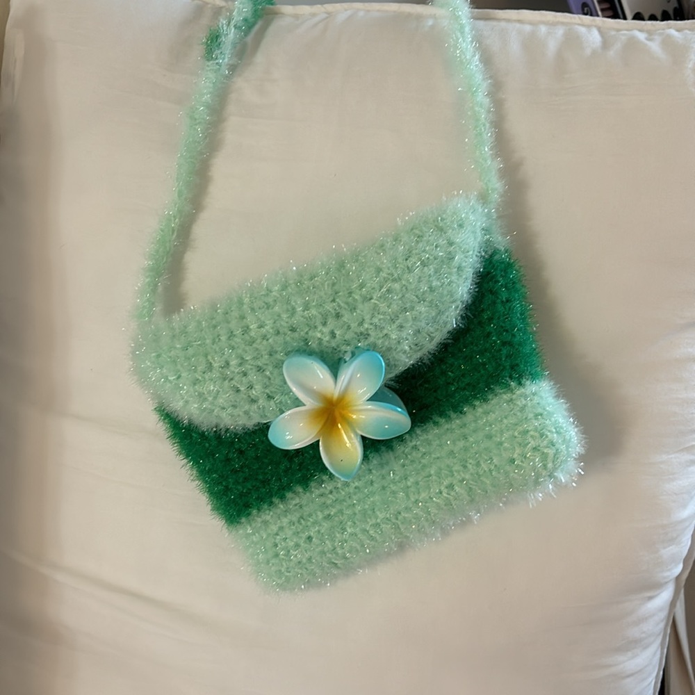 sparkly knit mint and green crossbody (with flower clip)